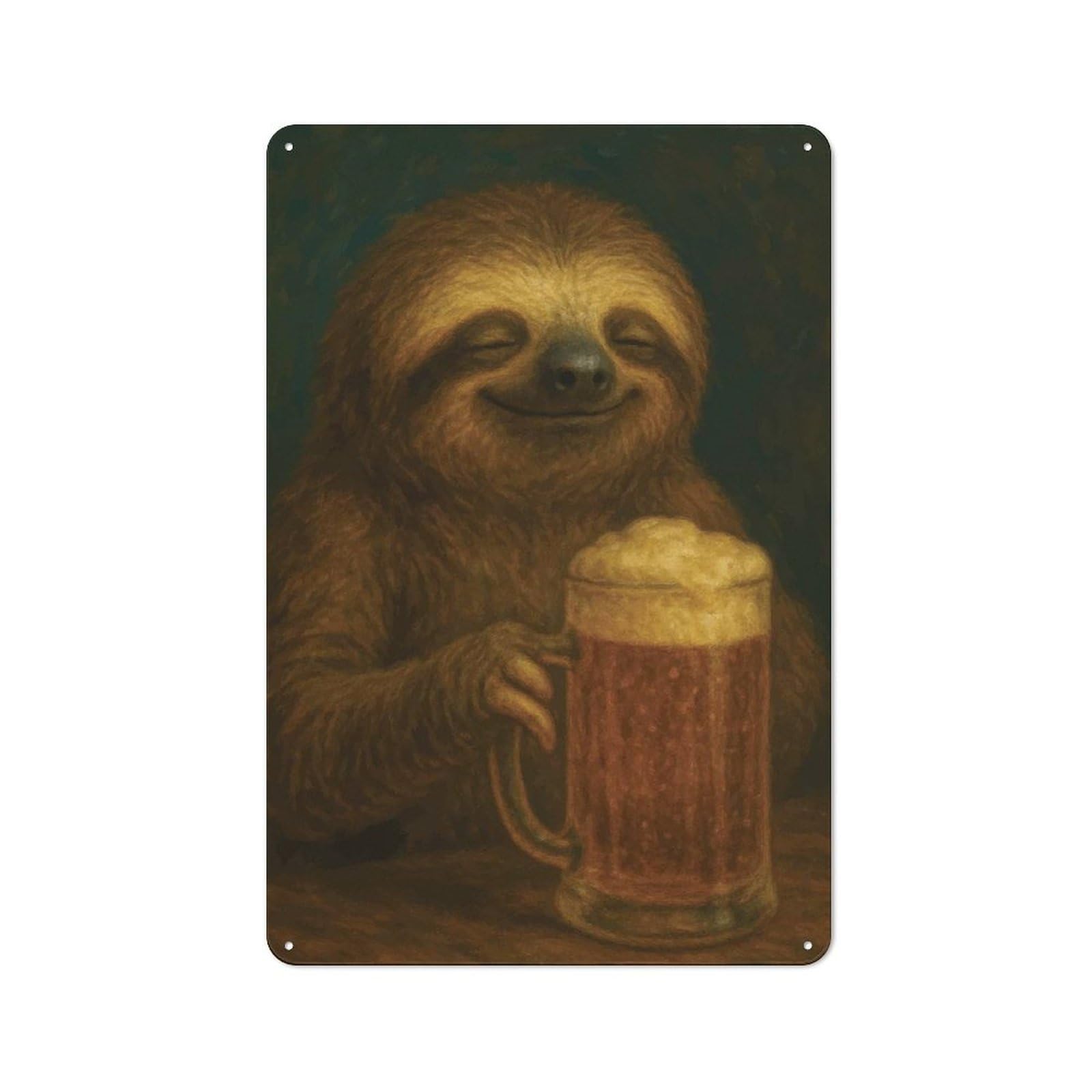 Junmoney Style-17 Tin Sign 30X20cm With Sloth With Beer Mug Painting For Workshop Wall, Rustic Decor, Suited To Workshop Decor Fans