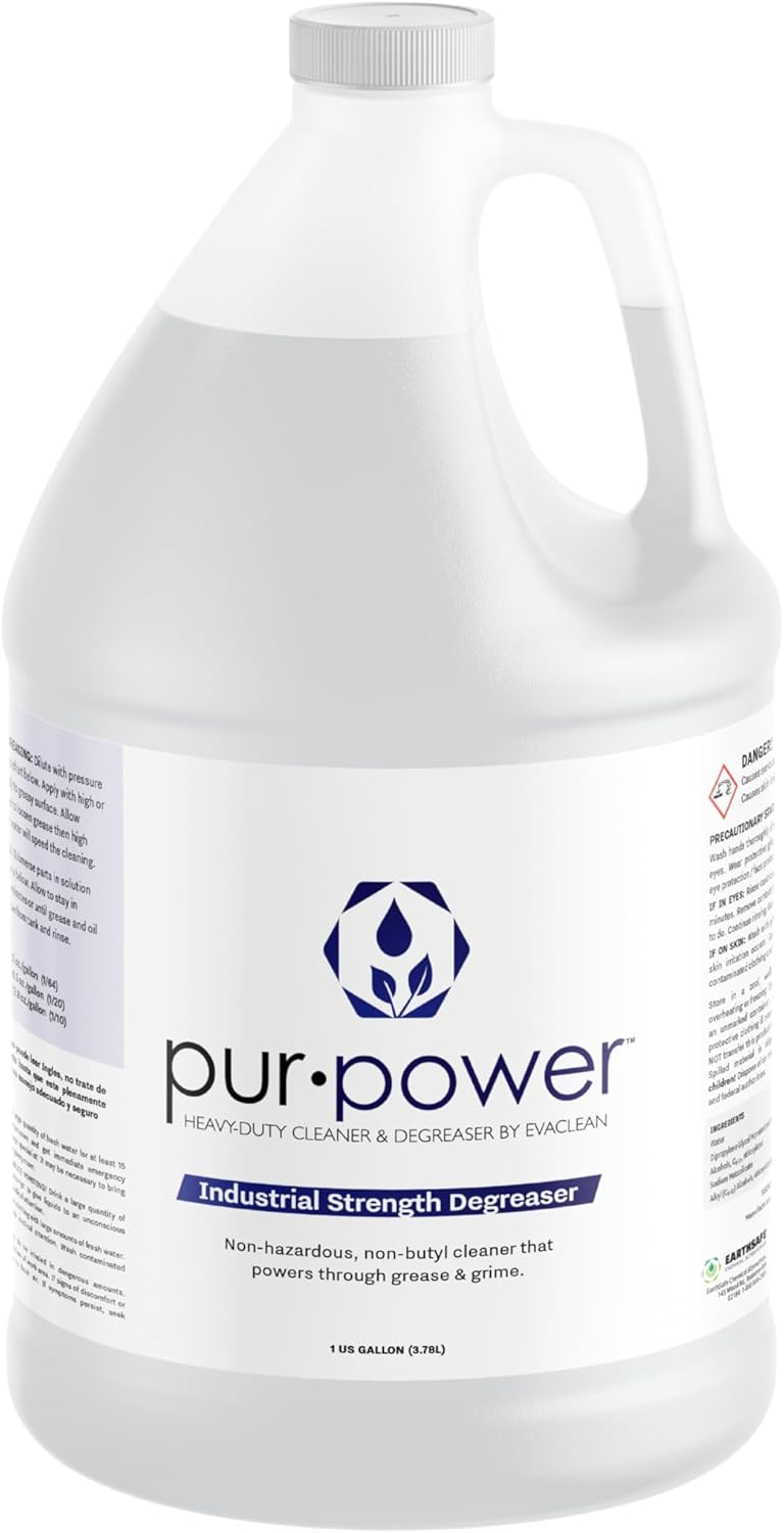 EvaClean PurPower Cleaner and Degreaser - 192 One Gallon Bottles, 48 Cases per Pallet, 1:64 Dilution, Heavy Duty, Non-Butyl Formula, Grease, Oil, Grime Remover for Kitchen, Garage, Engine, Concrete