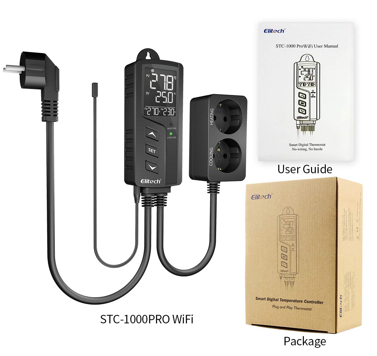 Elitech STC-1000WIFI Dual Relay 220v Socket Termostato Digital con Sonda, Controlador de Temperatura de Enfriamiento y Calefacción para el Acuario Calentador de Agua Incubador