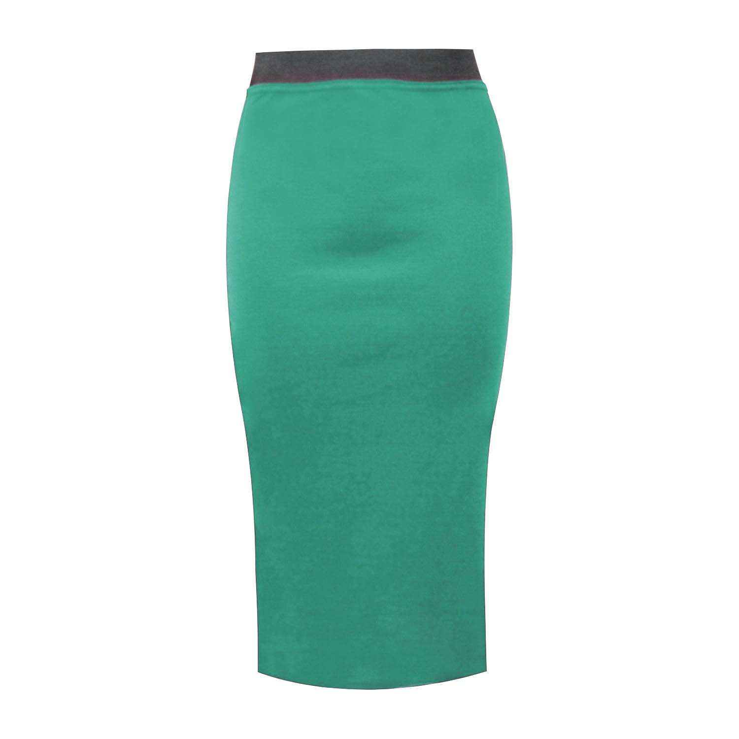LessThanTenQuid Ladies Womens Plain Stretchy Body Con Black Band Pencil Midi Skirt (S/M to fit UK 8-10, Teal)