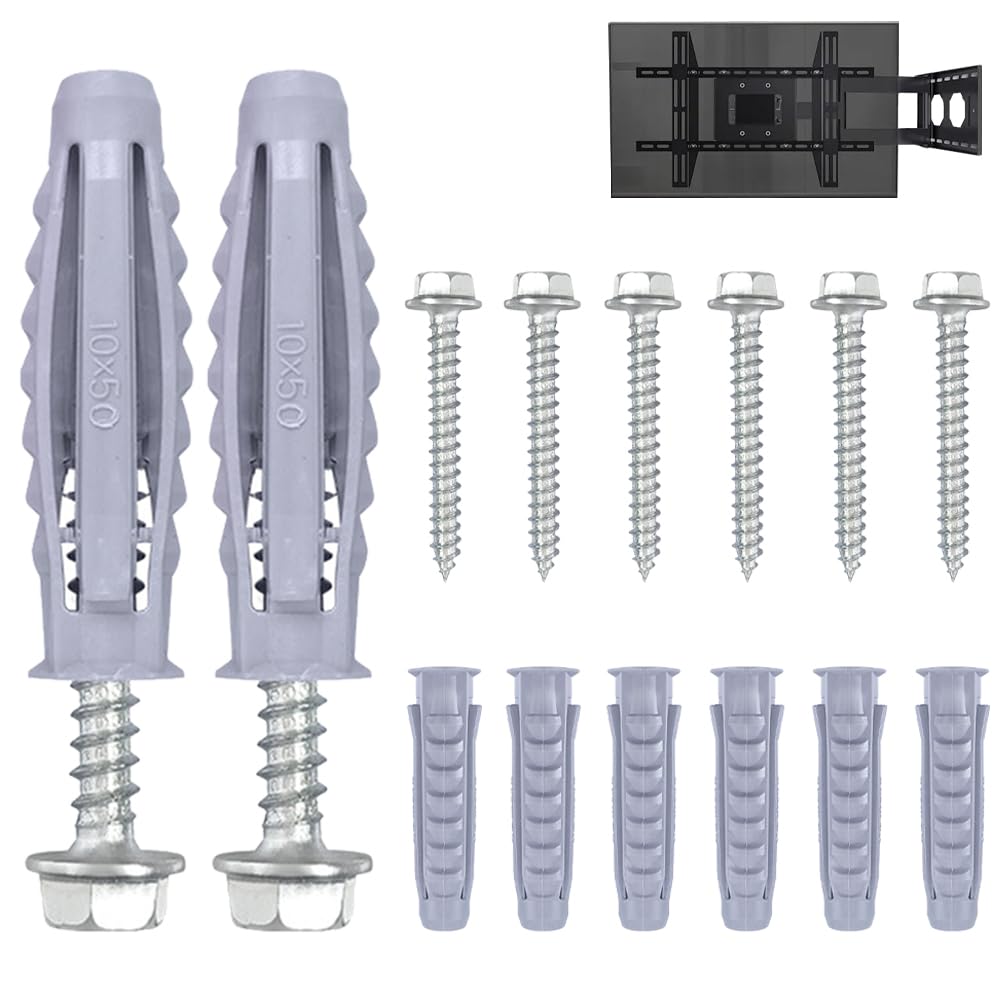 20 Sets M10x50mm Masonry Wall Plugs & Concrete Screws, Heavy Duty Coach Screws for Brick Wall TV Bracket, Fence, Shelves
