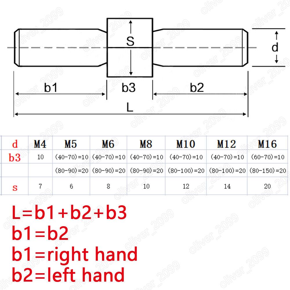 304 Stainless Steel Hex Head Double End Studs Rods Right Left Hand Thread Screws (M8 x 80mm,10)
