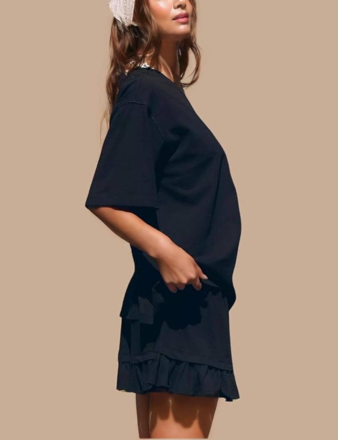 Esmeling Women Summer 2 Piece Skirt Sets Round Neck Short Sleeve Outfits Casual Tops and Pleated Skirts Sets - Image 2