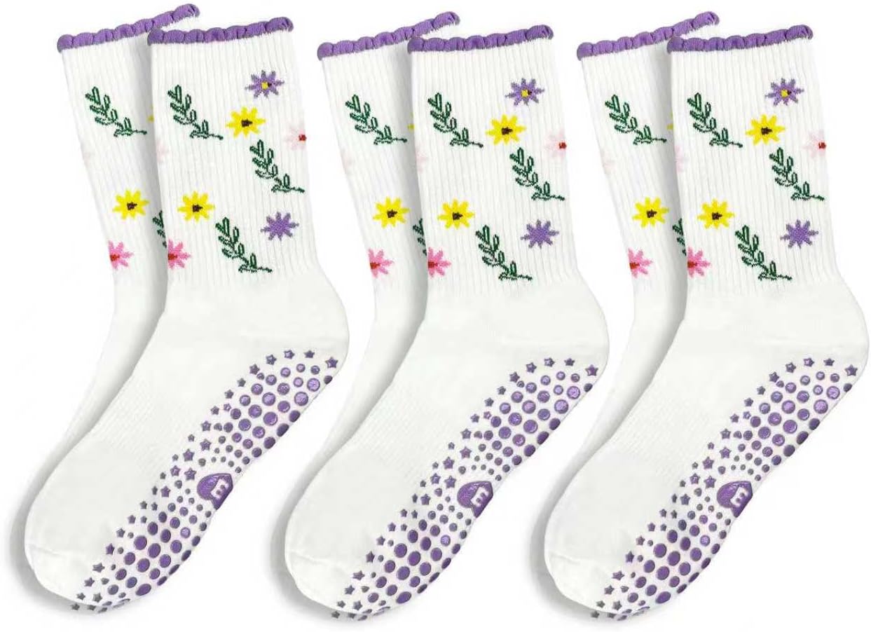 ERMO NKES Pilates Crew Socks for Women Ruffle Grip Yoga Barre Cute Non Slip Sticky Workout Dance Sock