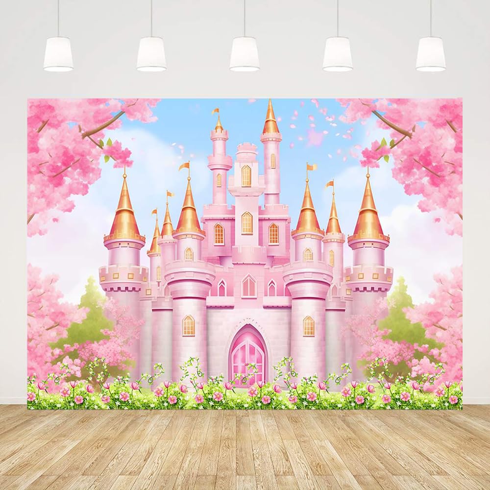 Ticuenicoa 7x5ft Pink Princess Castle Backdrop Pastel Watercolor Royal Castle Photography Background Fairy Tale Girl Birthday Baby Shower Party