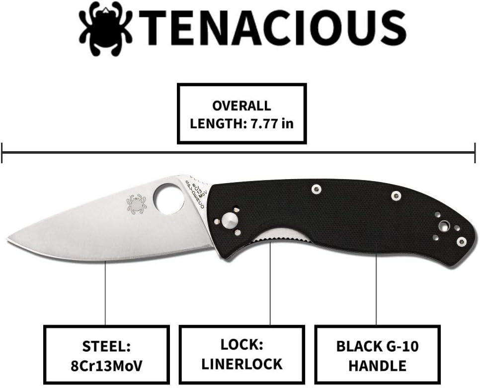 🛒 Crazy Deals Spyderco Tenacious Folding Utility Pocket Knife with 3.39 Stainless Steel Blade and Durable Non-Slip G-10 Handle - Everyday Carry - PlainEdge - C122GP