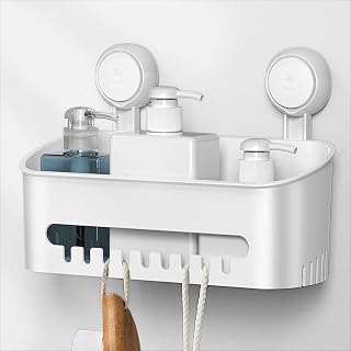 Ulinek Shower Caddy Suction Cup Shower Shelf No Drilling Rack Powerful, Bathroom Shower Hanging Organiser Removable Shelf Basket for Shampoo Conditioner Razor Accessories Home Bathroom Storage