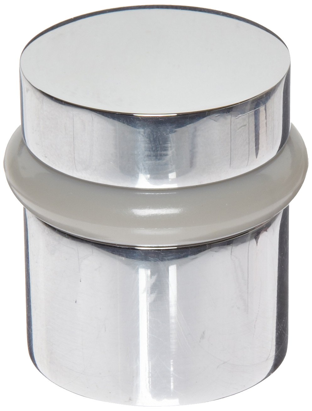 Rockwood 446.26 Brass Modern Style Universal Door Stop, #12 X 1-1/2" WS Fastener with Plastic Anchor and 12-24 x 1" FH MS Fastener with Lead Anchor, 1-1/4" Base Diameter, 1-1/2" Height, Polished Chrome Plated Finish