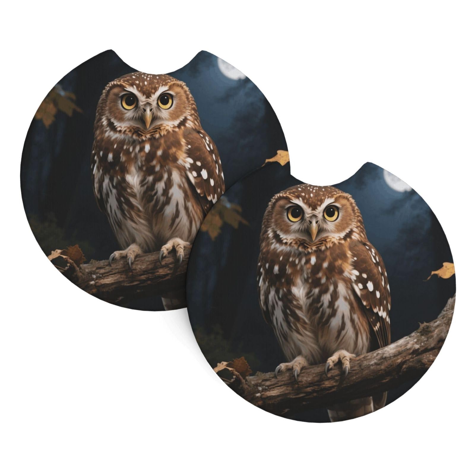 2 Pack Car Coaster for Cup Holders Owl Sitting on A Branch Print Car Cup Coaster 2.7" Neoprene Non-Slip Automotive Cup Mat Universal Auto Car Interior Accessories for Women Men Cup Pad