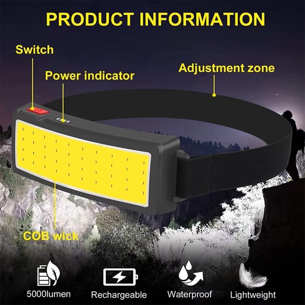 Przenośne reflektory LED COB do użytku na zewnątrz, ładowane przez USB, do wspinaczki, na kemping i do wędkowania