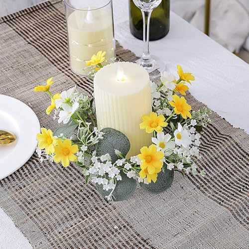 Misaakoeq Thanksgiving Candle Wreath, Simulation Small Daisies Candle Rings Decor, Romantic Atmosphere Bright Colors Waterproof Artificial Autumn for Shelf, Wall, Door Handle, Window, Dinner Table - Image 6