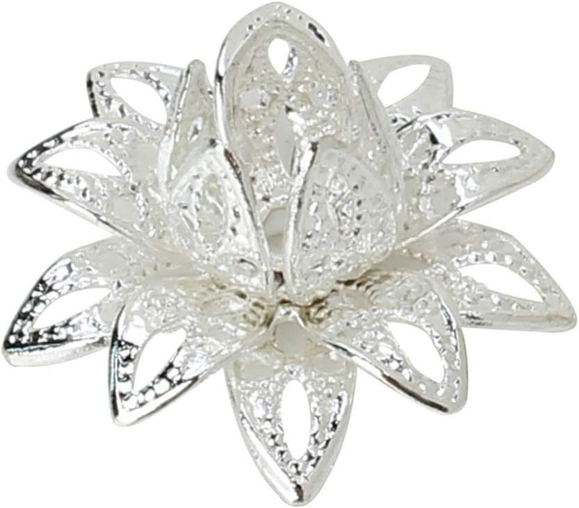 SUPVOX 20Pcs Lotus Flower Bead Caps Silver Filigree End Caps for Jewelry Making Necklace Bracelet Accessories 0.62 Inch Copper Holder - Image 3