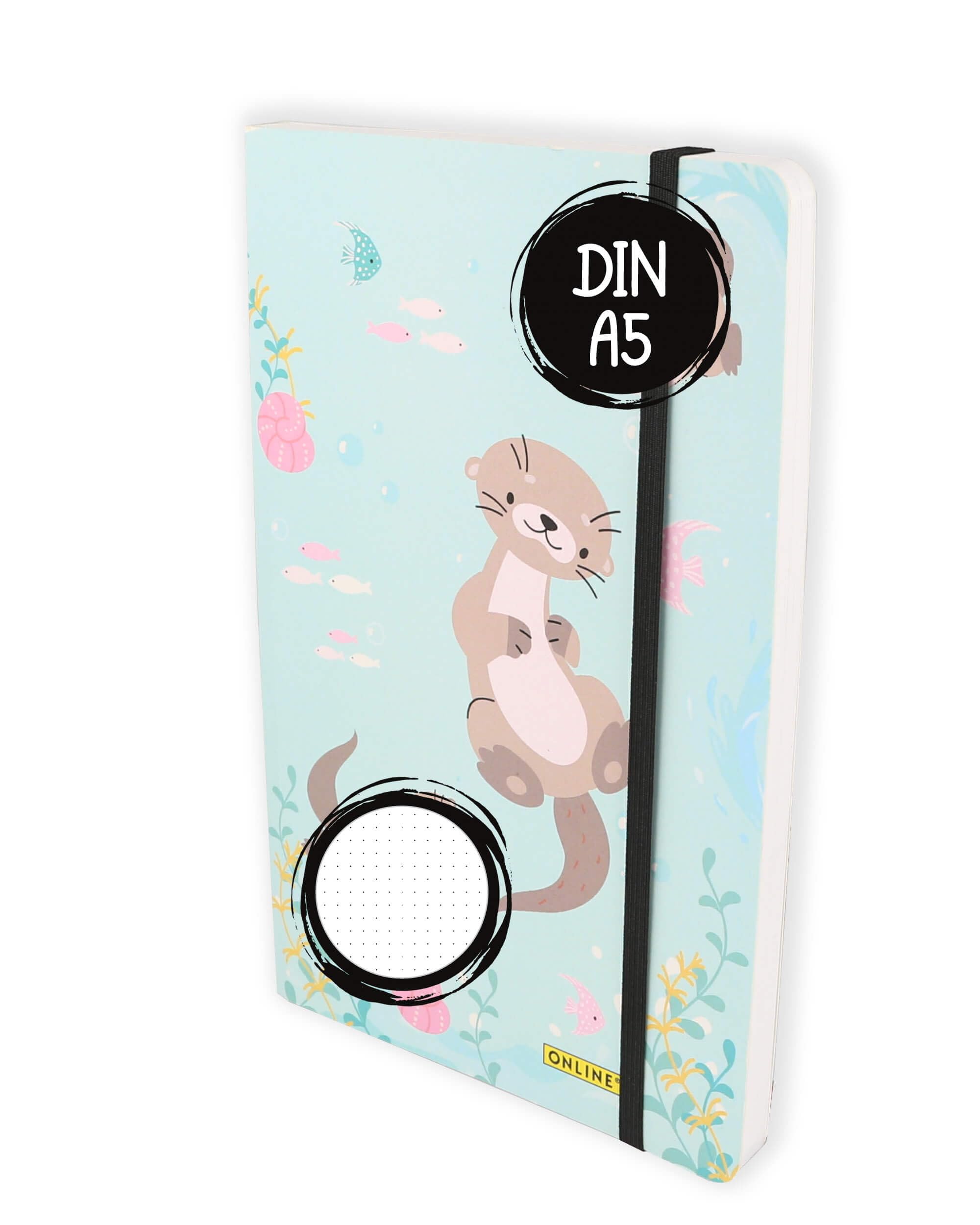Online Bullet Journal Otter Dotted A5 with Elastic Band, 120 g/m² FSC Paper, 144 Inner Pages Notebook Dotted with Soft Cover, Diary for Notes, Sketches, Lettering Bullet Journaling