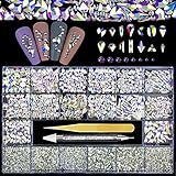Rhinestones for Nails, 9340Pcs Crystal AB Nail Rhinestones Kit, Diamonds for Nails Design Nail Gems Nail Jewels Nail Crystals for Acrylic Nails, Packaged with Rhinestones Picker Tweezers Storage Box