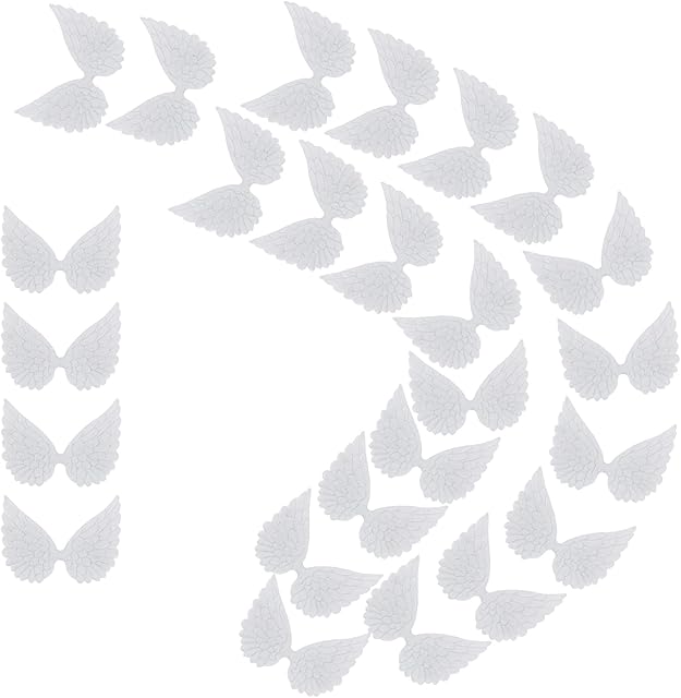 GORGECRAFT 40Pcs Glitter Angel Wings Fabric White Embossed Mini Wings Patches Sequined Applique for DIY Craft Bag Hair Decoration Shirts Jeans Shoes Sewing Clothing Ornament Supplies