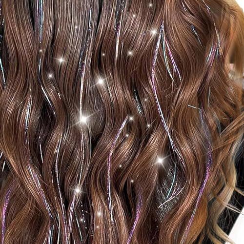 Image of MAYCREATE 6pcs Hair Tinsel Hair Extensions for Women Girls, Glitter 20'' Clip-in Fairy Hair Tinsels Highlight Sparkling Tinsel Clips for Party, Festival (Colorful)