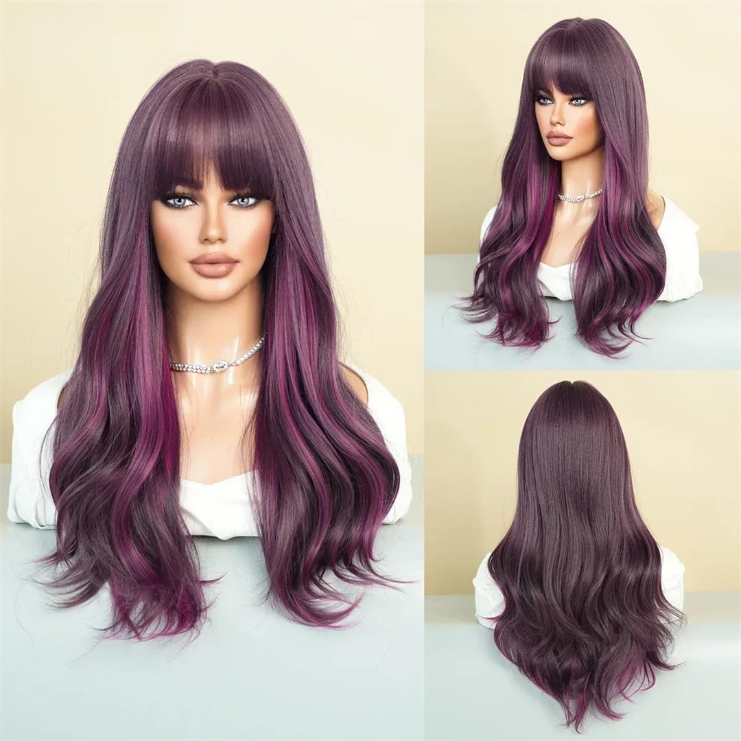 Ombre Purple Beauty Wavy Wig Amazon.com : Long Wavy Middle Part Dark Brown Ombre Purple  main image 2