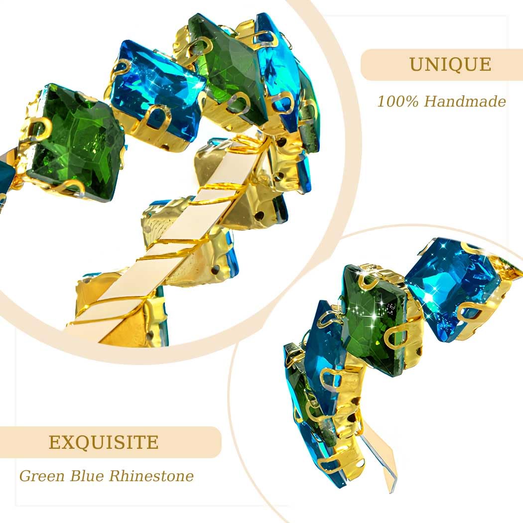 Rhinestone Headband Sparkling Gemstone Headwear Party Prom Hair Accessory for Women and Girls (green+blue) - Image 3