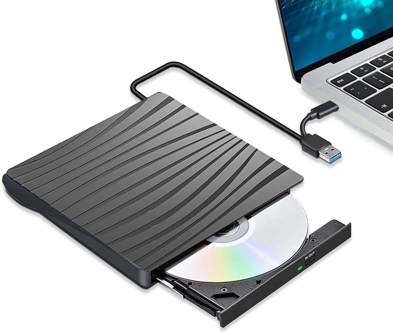 TFUFR External CD DVD Drive, Type-C USB 3.0 Portable Drive Reader DVD CD RW Writer Burner Player Optical DVD Drive External Disk Drive Laptop, Desktop, PC, Mac, IOS, Windows 11/10/8/7/XP/Linux/Vista
