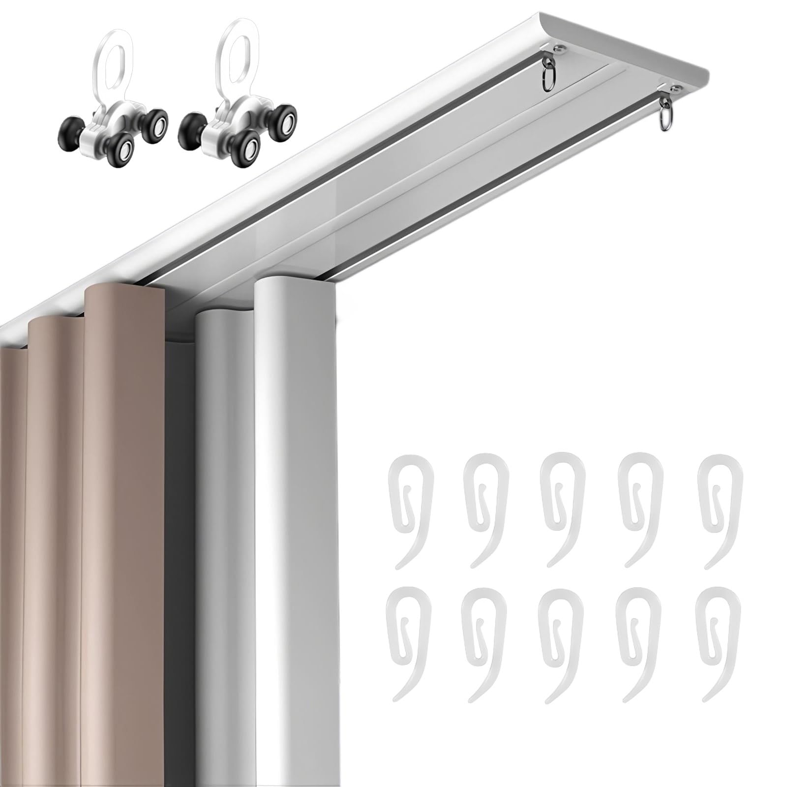 Wytrzymały cichy aluminiowy podwójny karnisz sufitowy z kołem pasowym i haczykiem, ukryta zasłona ścienna do salonu, szampański, 200 cm