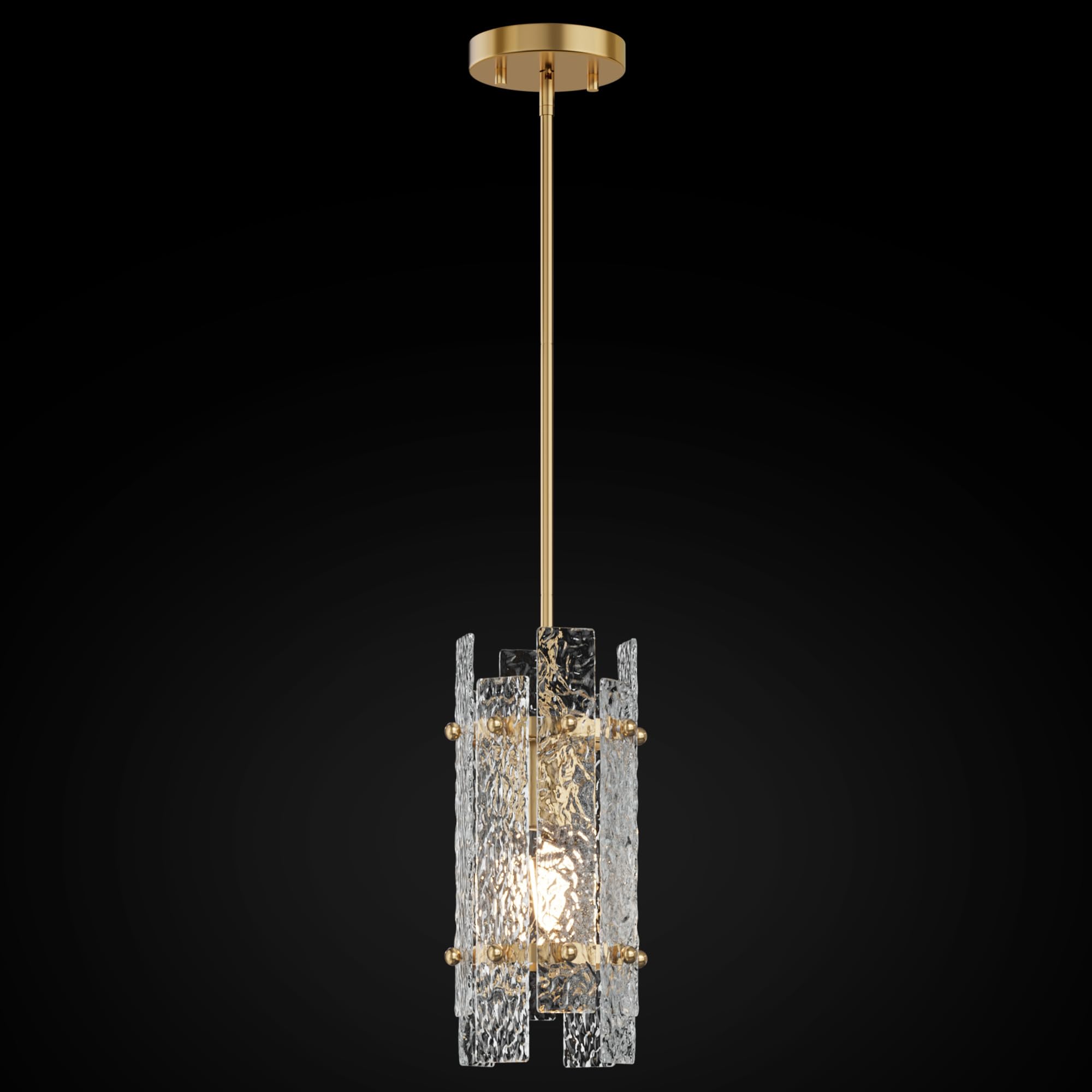 Photo 1 of Modern Crystal Pendant Light for Kitchen Island, Gold Mini Chandelier with Water Rippled Glass, Adjustable Hanging Round Pendant Lights Fixture for Kitchen Island, Bedroom, Dining Room (1-Pack)