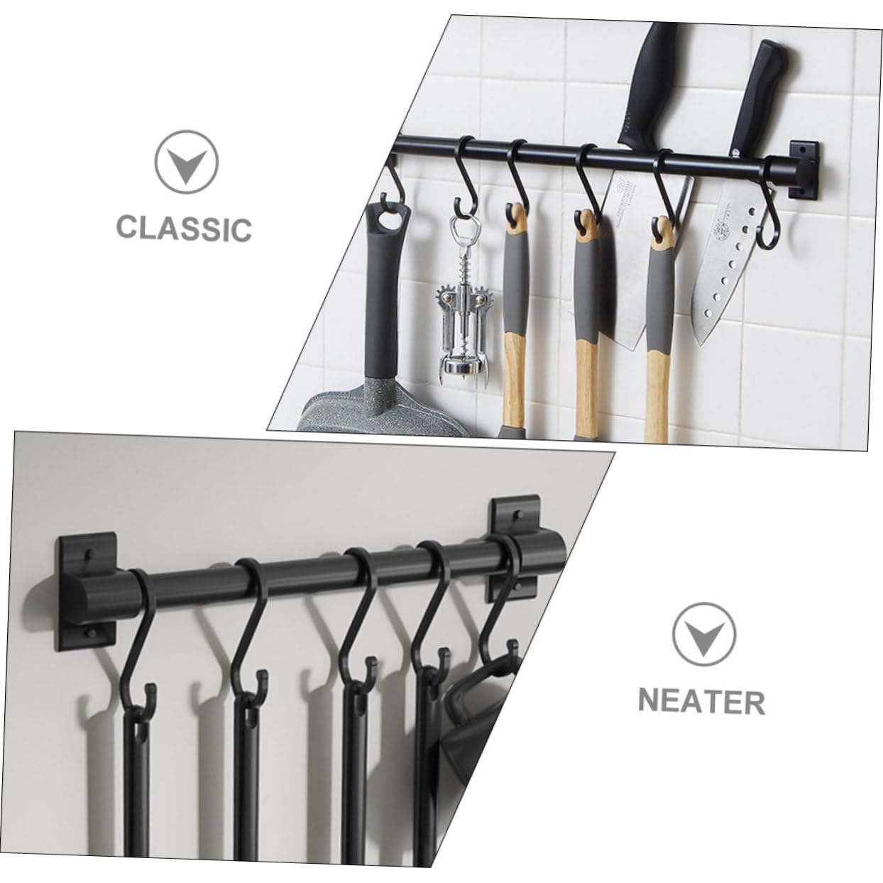 SOLUSTRE Barra para Colgar Utensilios de Cocina y Sartenes, Soporte de Pared Multifuncional de Aluminio Espacial Negro, Estante Desmontable Adecuado para Cocina y Baño