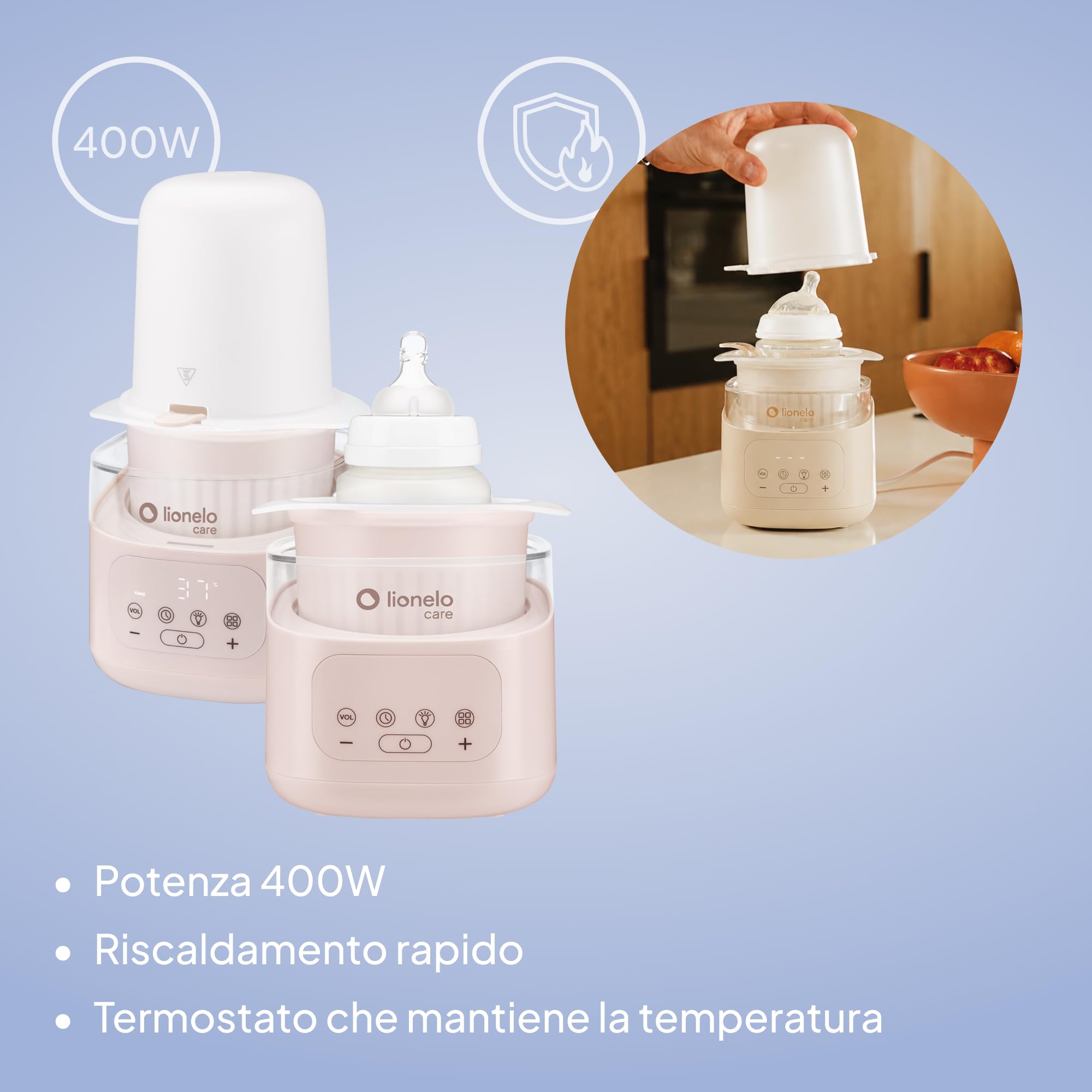 Lionelo Thermup 4.0 Scaldabiberon Neonato e Scaldapappa 6 in 1, Riscaldamento Rapido, Sterilizzazione, Scongelamento, Mantenimento Temperatura, Contenitore Rimovibile, Spegnimento Auto, 400 W