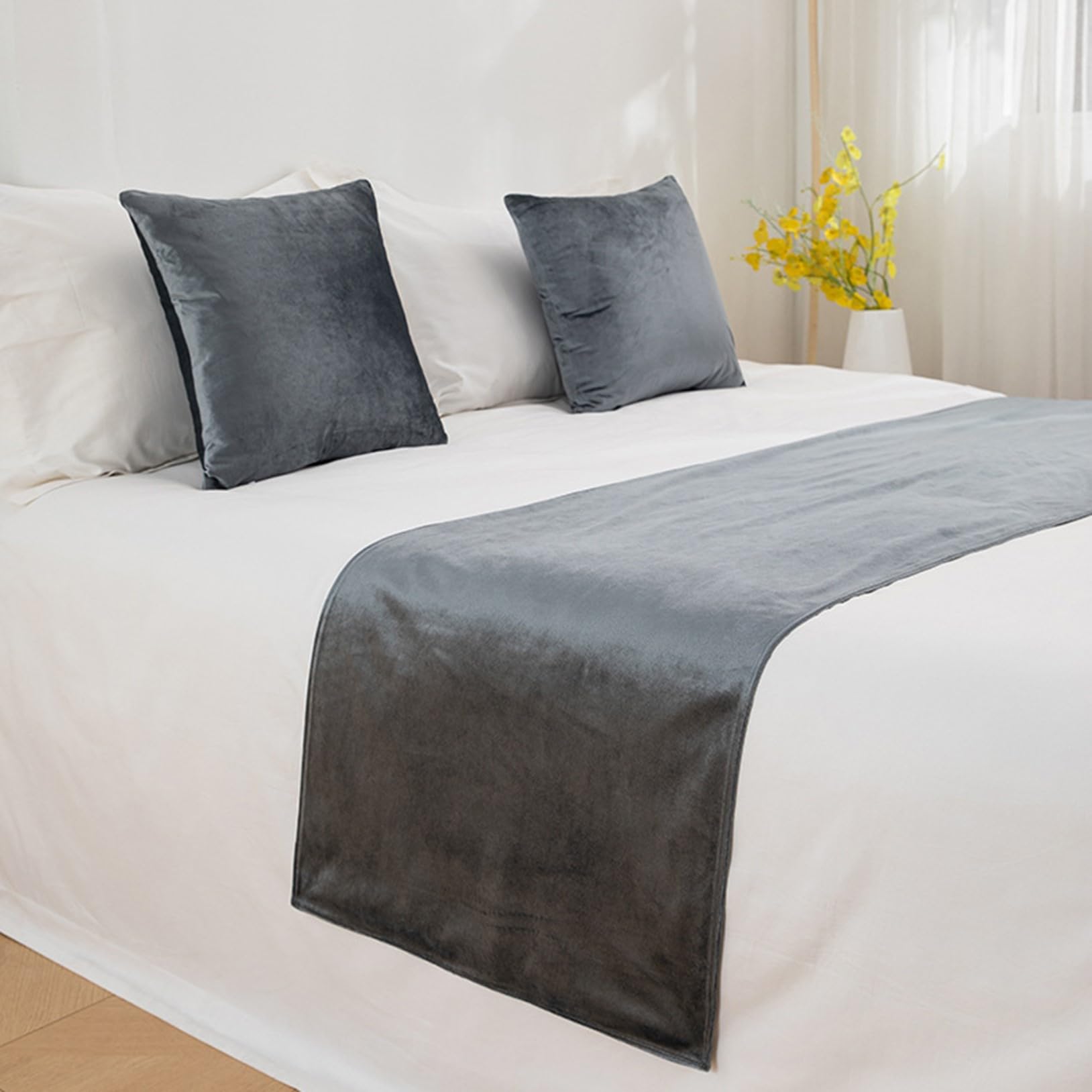Velvet Bed Runner - Luxury Hotel Bed Cover, Bedspreads Throw for Bed Protection Bed Scarf for King Queen Size, Dark Grey, 45 * 210cm for 1.5m Bed, Polyester