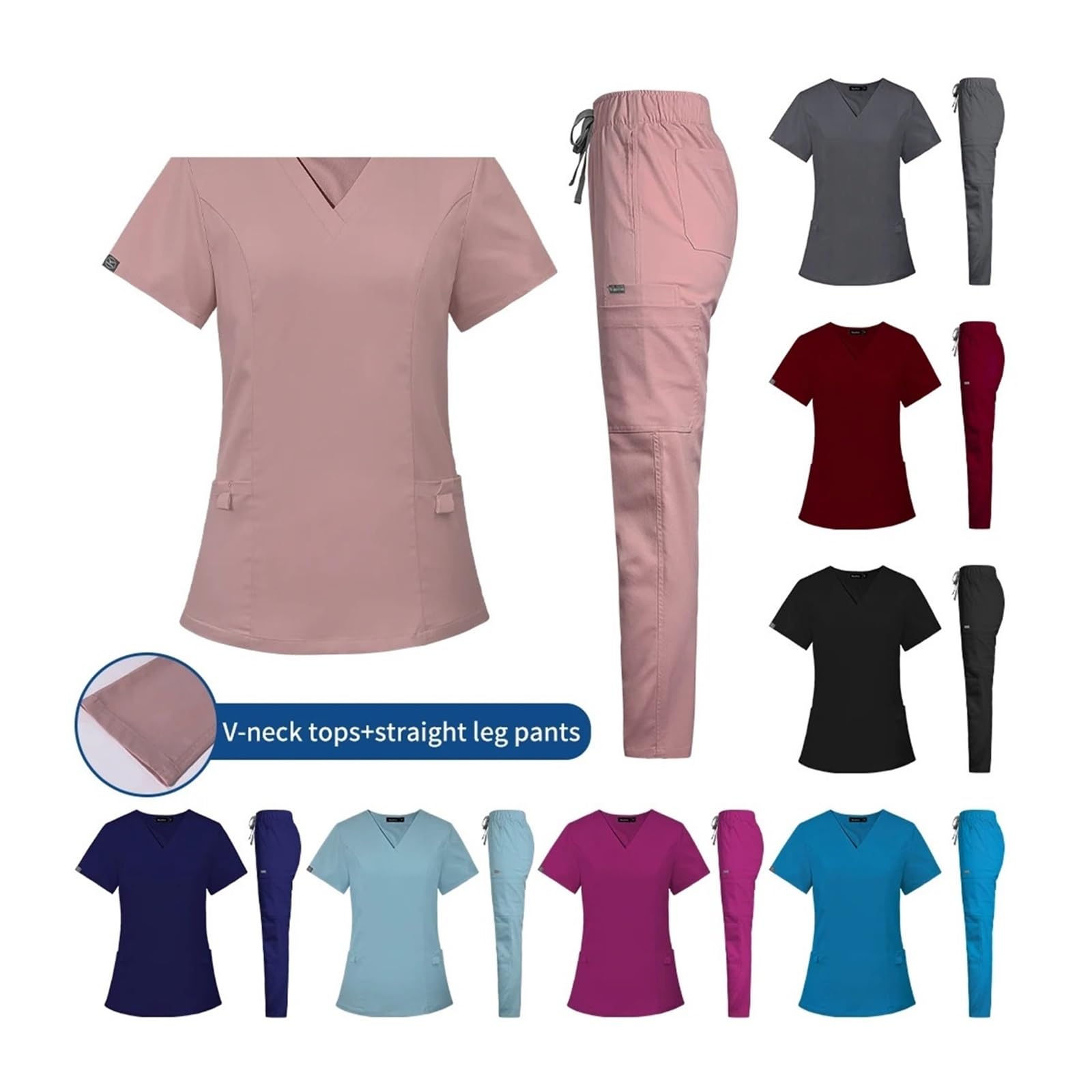 Krankenschwesteruniform Kurzarm-Krankenhaus-Arzt-Uniformen, Spa-Uniformen, Zahnklinik-Bekleidungsanzüge, Haustierpflege, Tierarzt, Krankenschwester-Zubehör(Deep Blue,S)