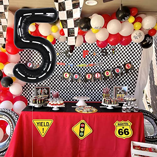 Image of TONIFUL 40 Inch Large Race Car Number 5 Balloon 5th Birthday Decorations