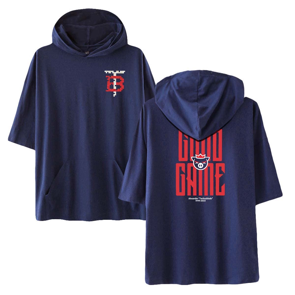 Flyself Technoblade T-Shirt con Cappuccio Stampata Maglietta a Manica Corta Hooded Pullover Tops Estiva Camicetta per Uomo Donna