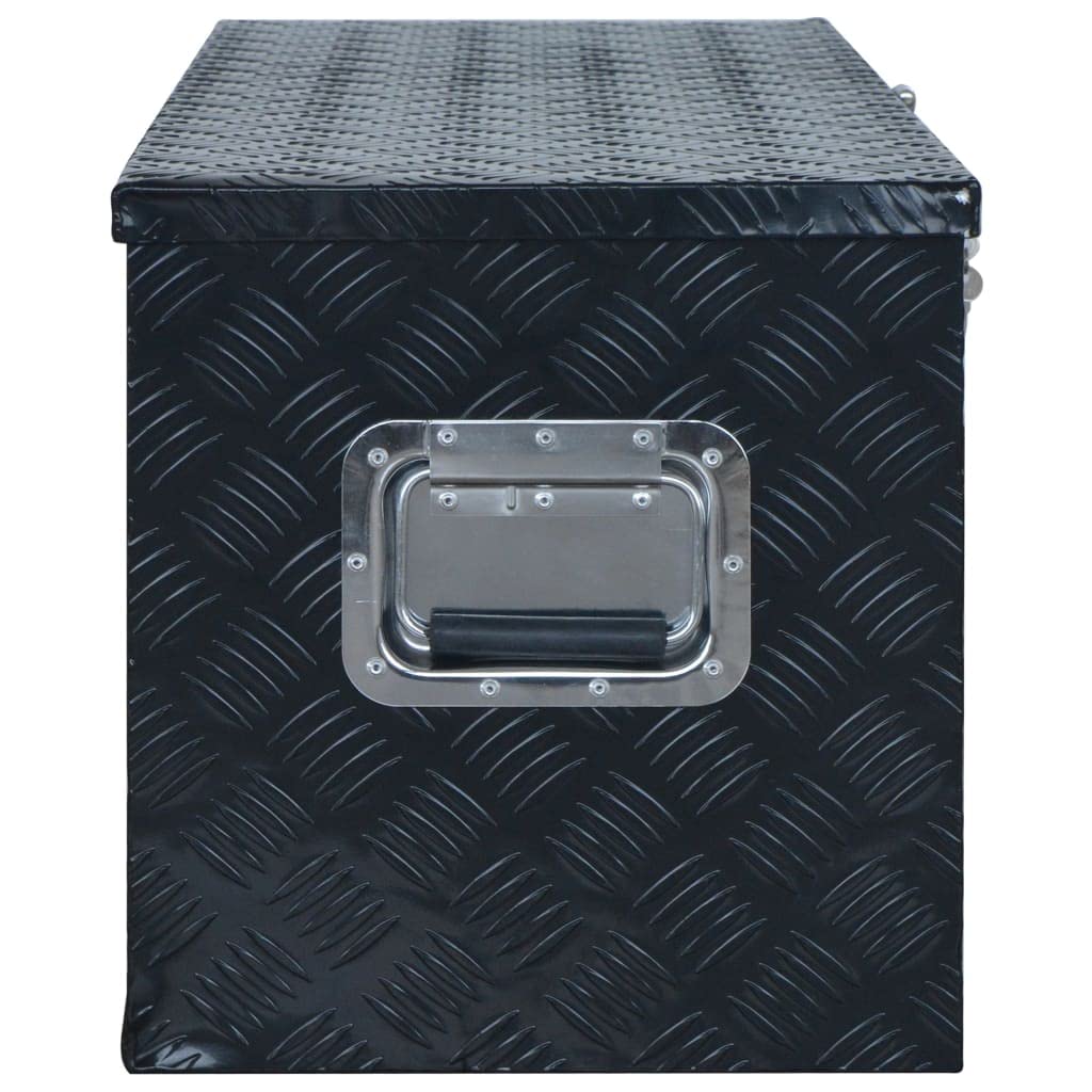 Aluminiowa skrzynka czarna, 1085 x 370 x 400 mm, z systemem zamykania i 2 kluczami, nierdzewna, lekka, do skrzynki narzędziowej, skrzynki narzędziowej, do przechowywania, transportu, garażu