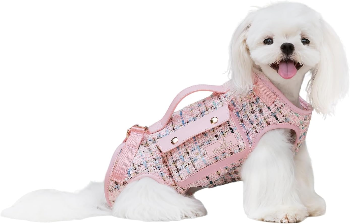 Dog Lift Harness Dog Carrier Dog VES Harness Adjustable Dog Leash with Small Puppy Treat Bag（Pink,M）