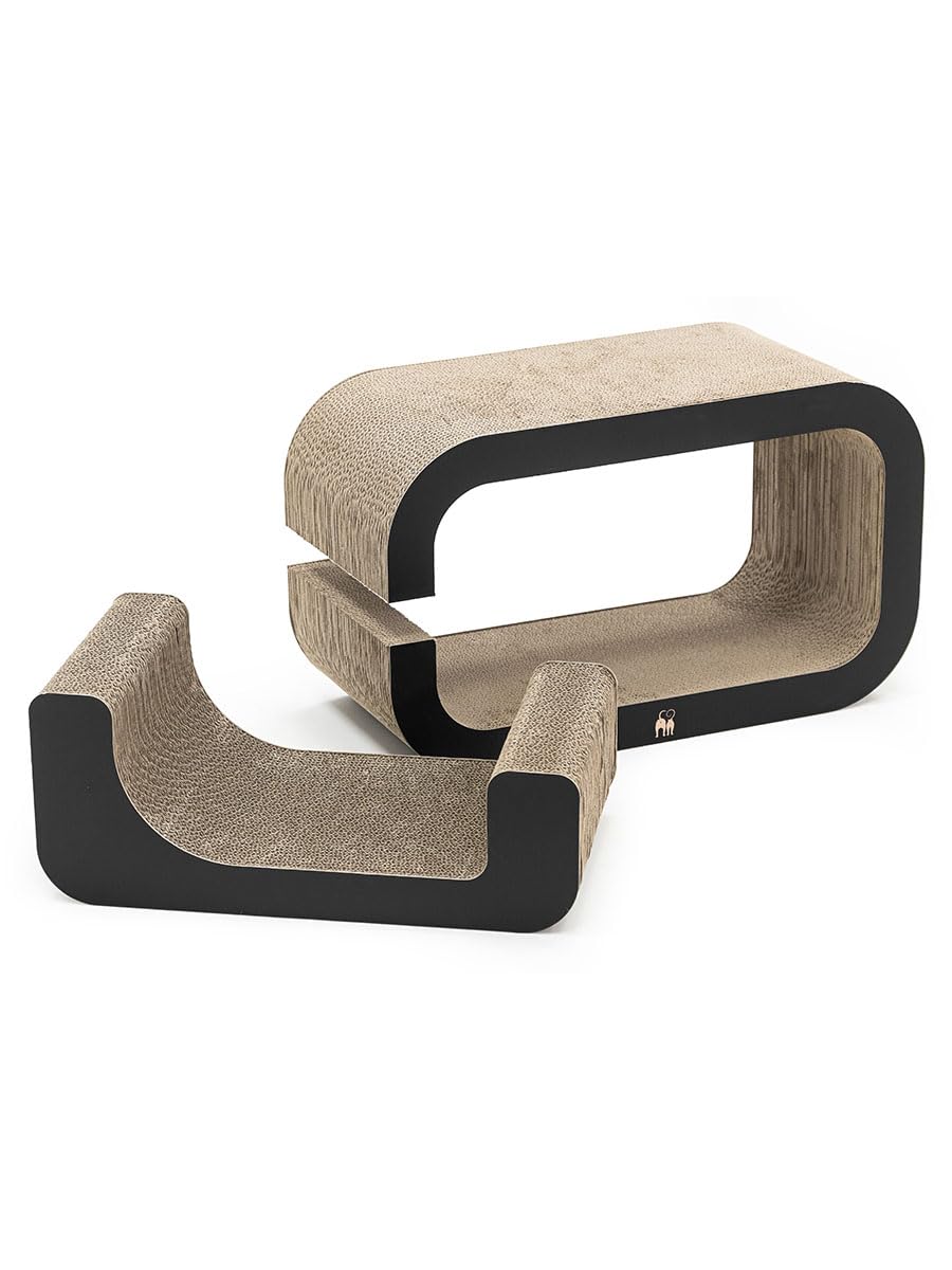 Petrebels Kratzpappe Max 55, Katzen Kratzbrett aus sehr stabilem Karton, Kratzkarton 55 x 24 x 33 cm, Farbe Schwarz