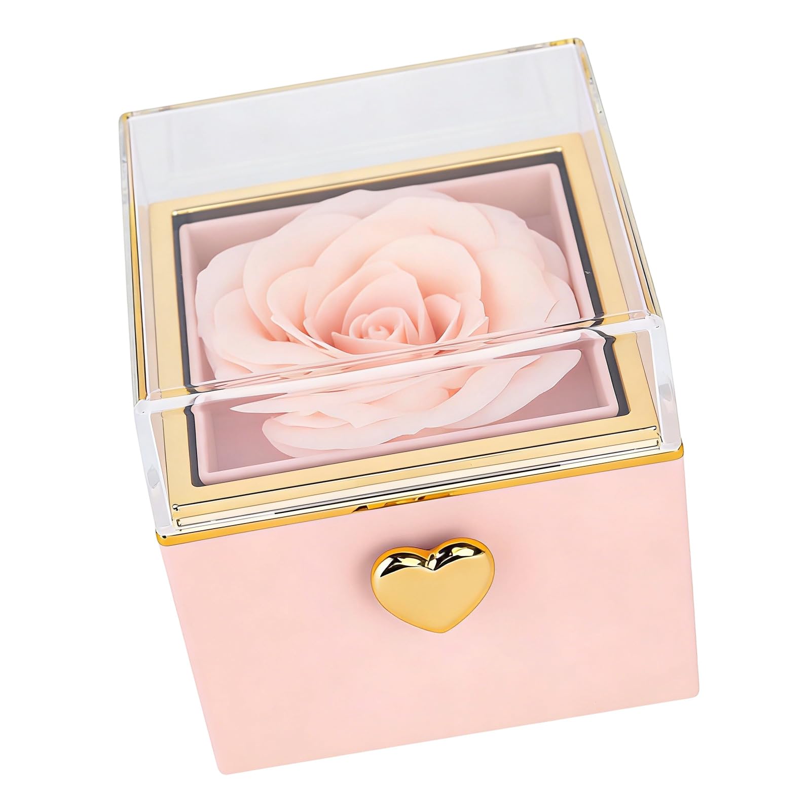 Laikoutd Unique Rotating Jewelry Box with Artificial Flowers Rings Storage Container Texture Perfect for Wedding Proposals Surprise Toss Hoop Box