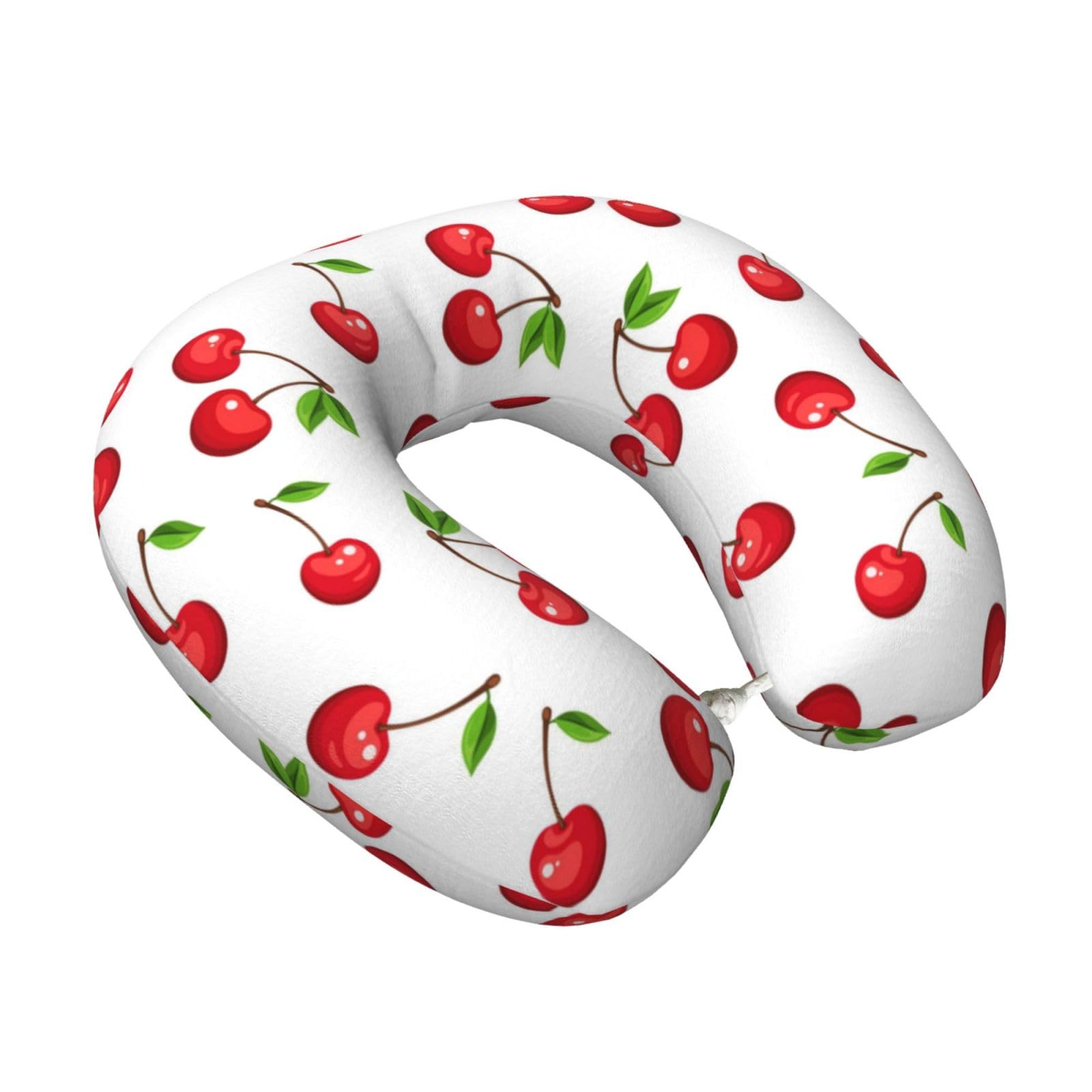 LKYMOH Red Cherry Berries, Travel Neck Pillow U-Shaped Memory Neck Support Soft Comfortable With Washable Cover For Airplane Car Traveling and Office