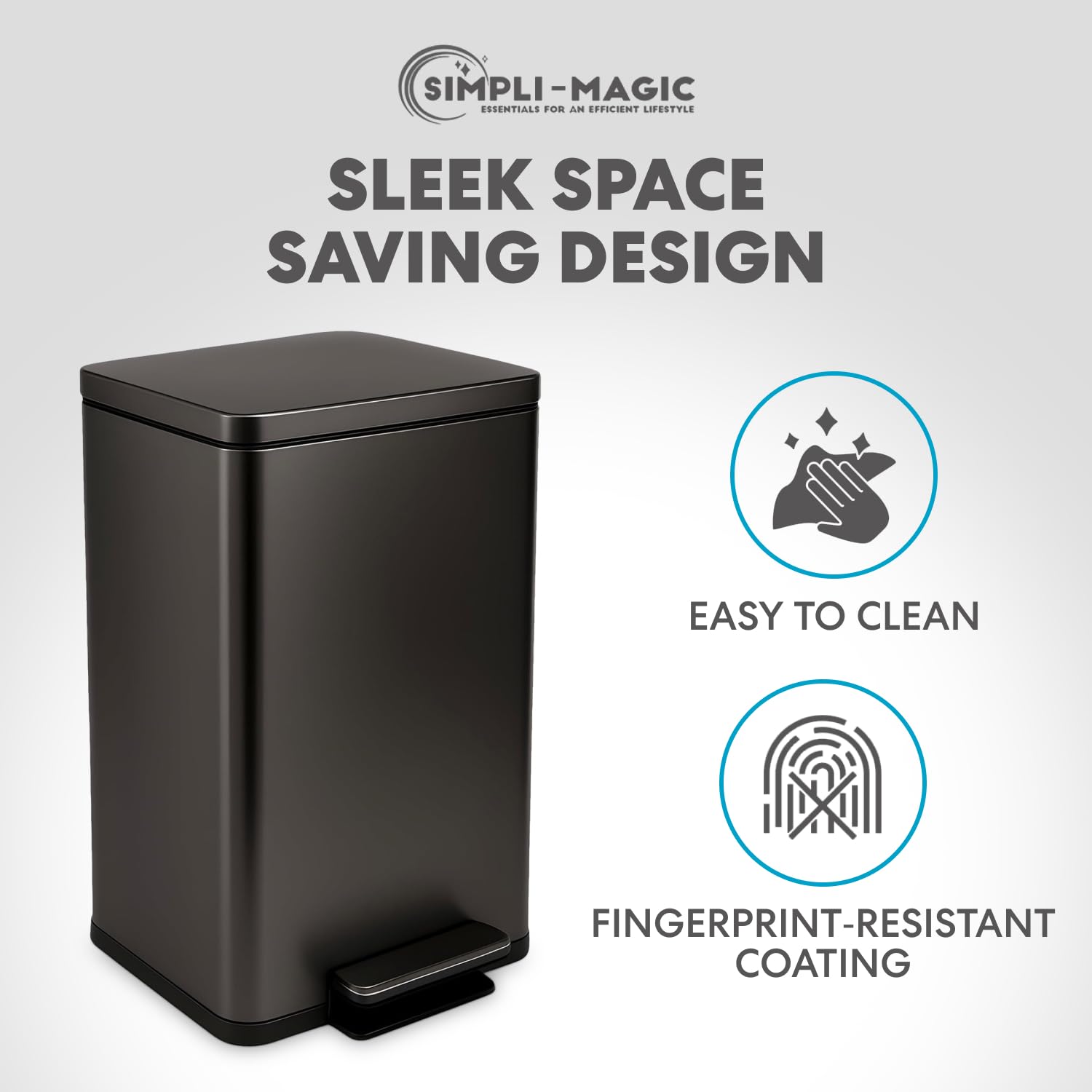 SIMPLI-Magic 13.2 Gallon (50L) Step Trash Can – Kitchen Garbage Can with Slow-Close Lid – Odor Control, Hands-Free, Easy to Clean, Brushed Stainless Steel - Image 6