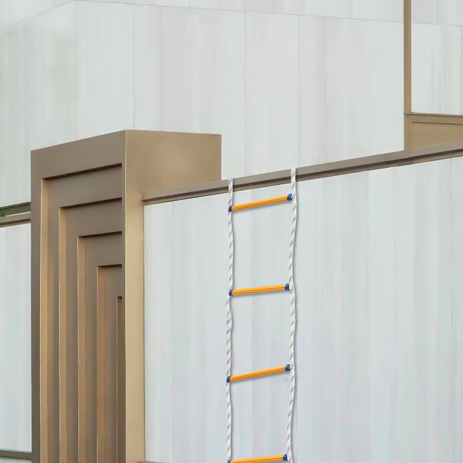 Escalera de rescate, escalera de cuerda, escalera de rescate portátil, capacidad de carga 200 kg, con 2 ganchos, cuerda de punto doble, adecuada para la mayoría de ventanas y balcones
