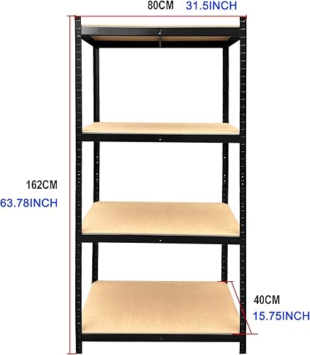Miniatura 3 de Estante de metal negro, 63.78 x 31.5 x 15.75 pulgadas (HWD) estante de almacenamiento, unidad de 4 capas - acero y MDF, componentes sin tornillos,