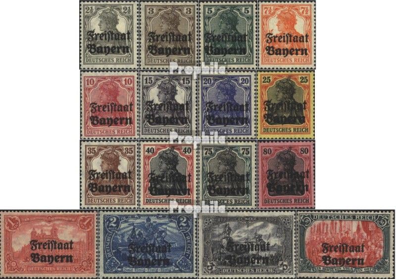 Sellos de Baviera 136-151 con charnela 1919 Germania para coleccionistas