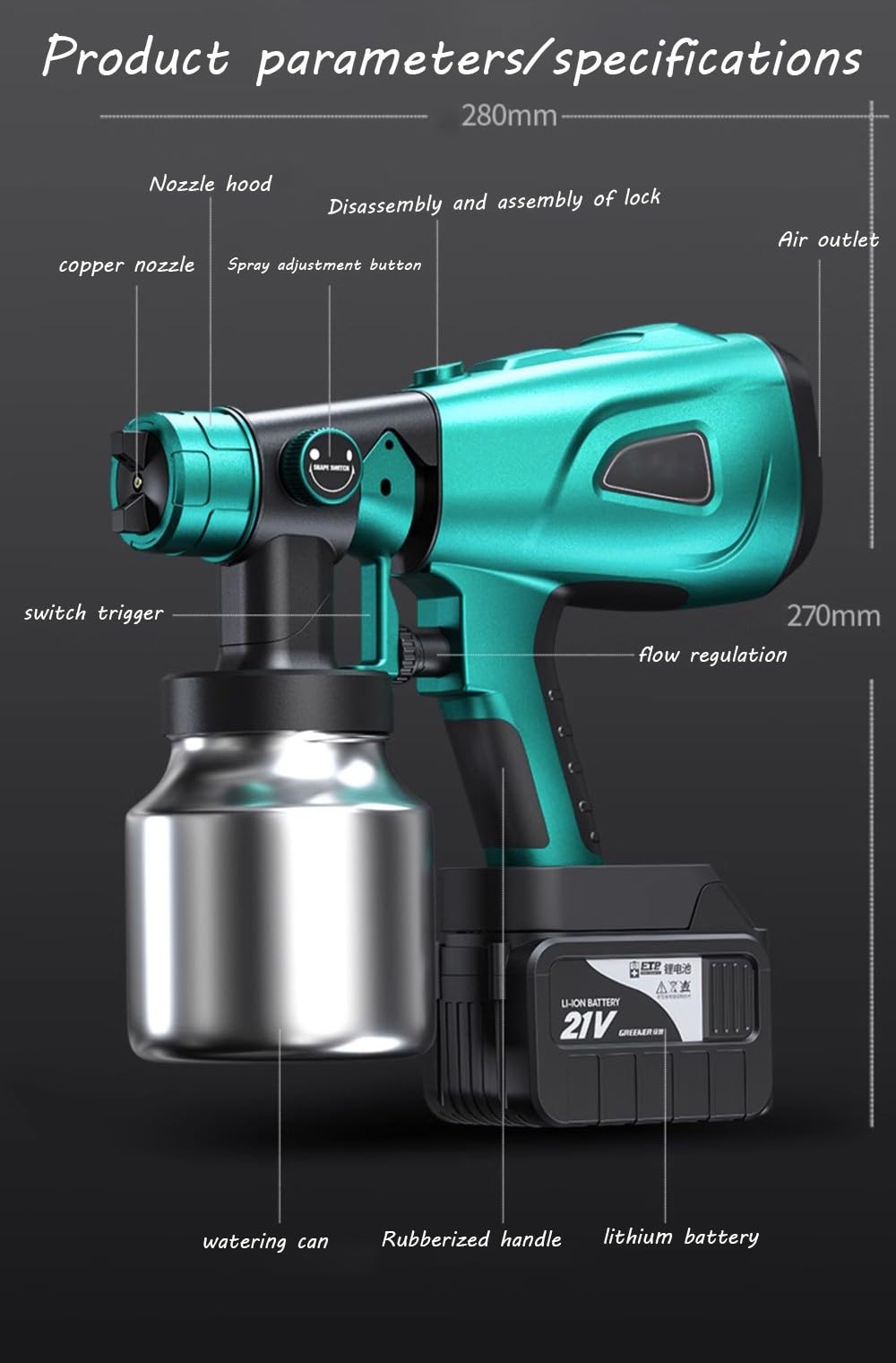 "Spruzzatore di vernice Spruzzatore elettrico con viscosit�� massima 100 DIN/s, controllo del flusso di aria e vernice regolabile, 3 modalit�� di spruzzatura(Color:c)"