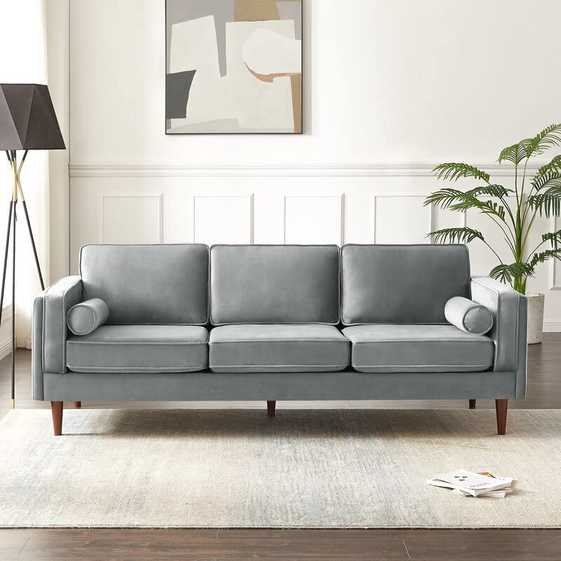 BLACK OAK Lindel”3 Seater Sofa Square Arm Sofa’ Three Seater Sofa for Living Room Guest Room Hotels Grey Velvet BLACK OAK Lindel”3 Seater Sofa Square Arm Sofa’ Three Seater Sofa for Living Room Guest Room Hotels Grey Velvet
