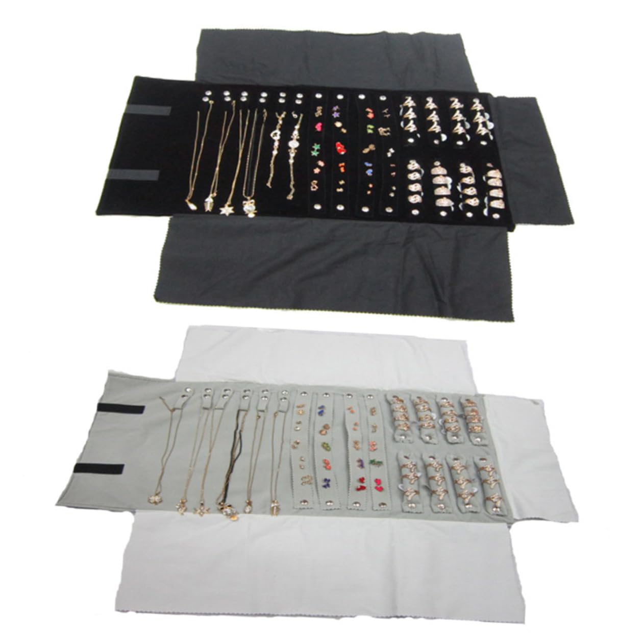 FRCOLOR Multifunctional Jewelry Roll Bag Black Organizer for Rings Earrings Necklaces Brooches Travel Friendly Holders for Secure Storage and Easy Access