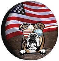 Vista 12 de Cubierta de neumático de repuesto para perro salchicha con gafas de sol con bandera de Estados Unidos, fundas protectoras de ruedas a prueba