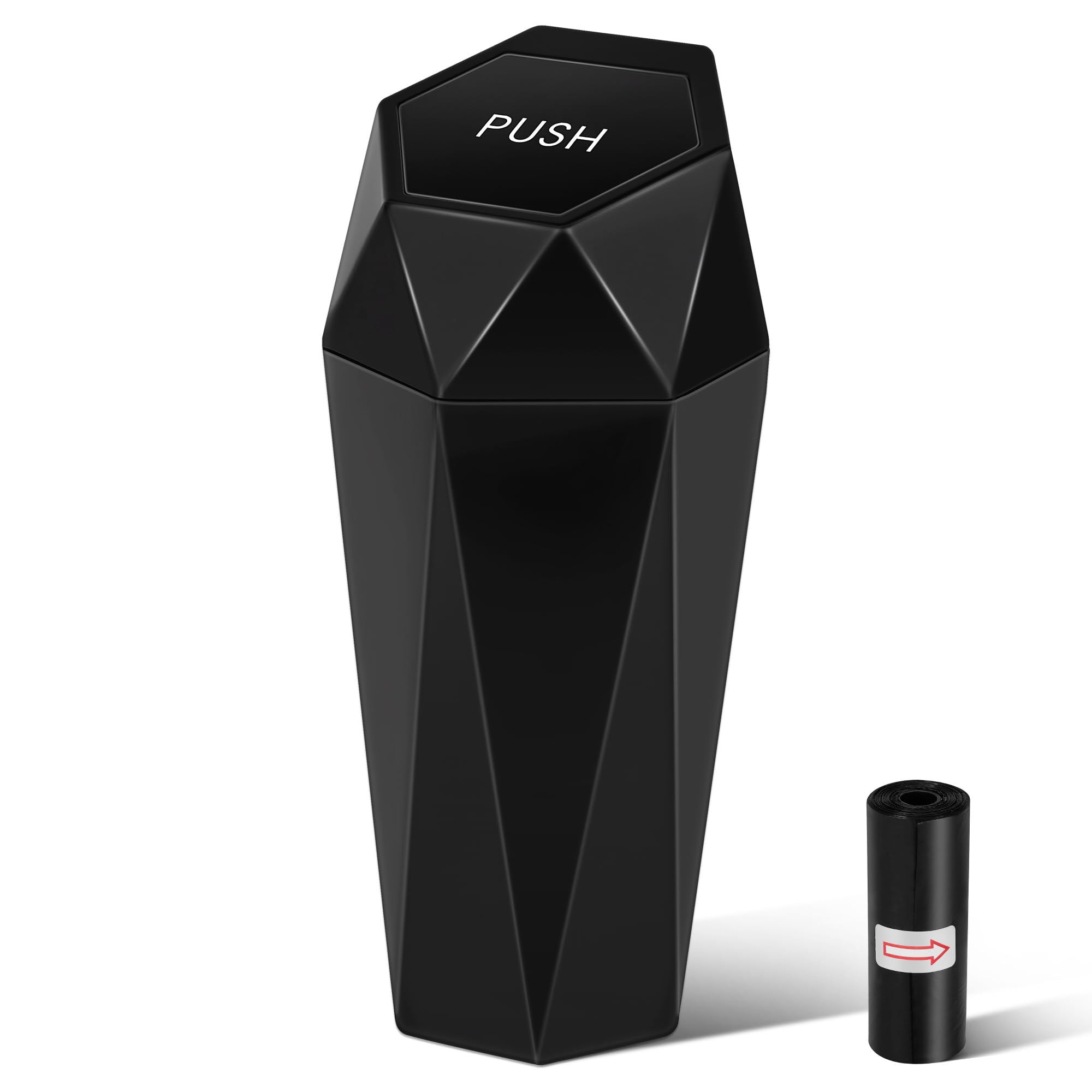 Car Trash Can with Lid, Portable Vehicle Auto Garbage Can, Diamond Design Mini Garbage Bin for Automotive Car, Home, Office, Kitchen, Bedroom(1 Pack,Black)