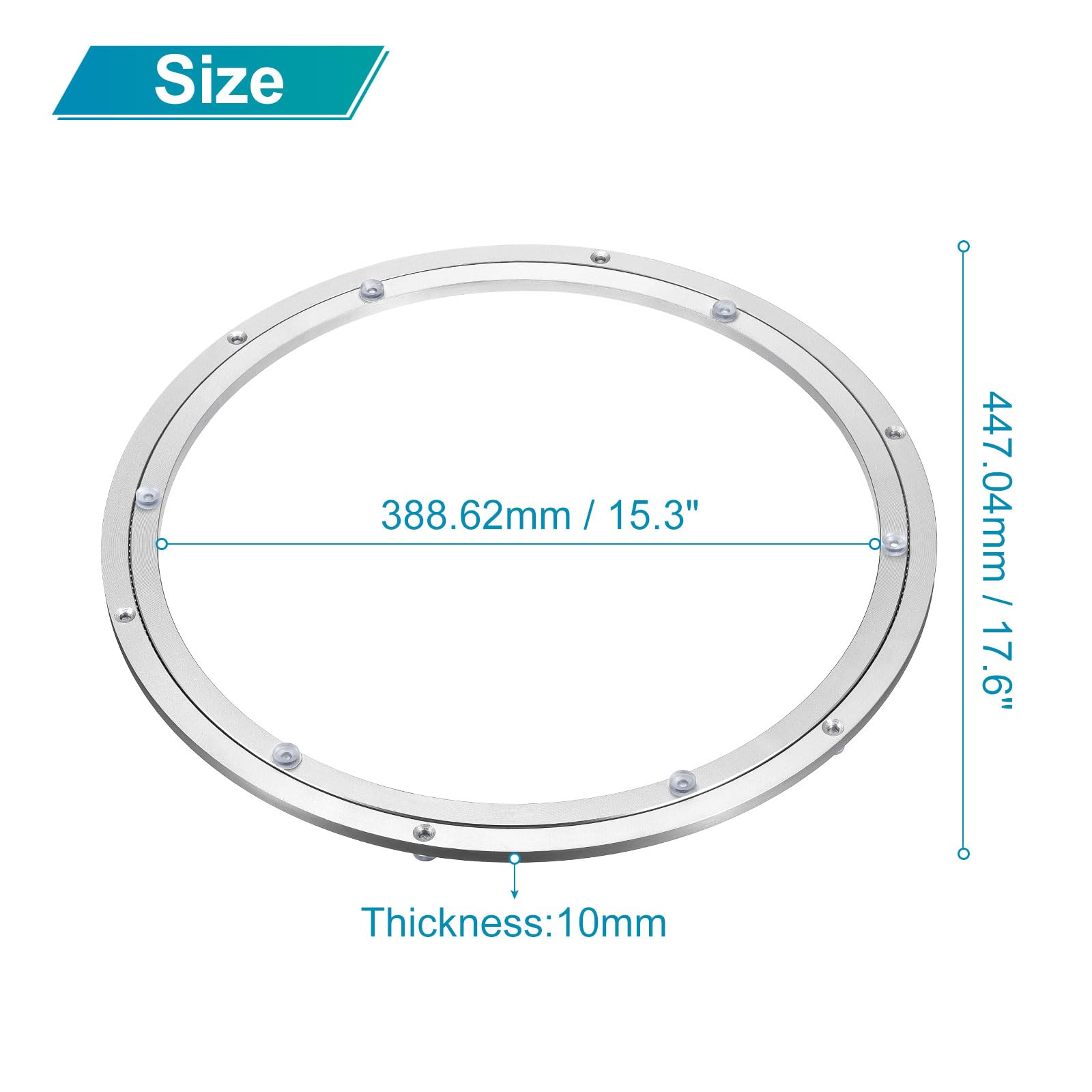 sourcing map Rodamientos giratorios de metal de aluminio Lazy Susan, placa giratoria de 18 pulgadas para mesa de comedor, soporte de exhibición plateado