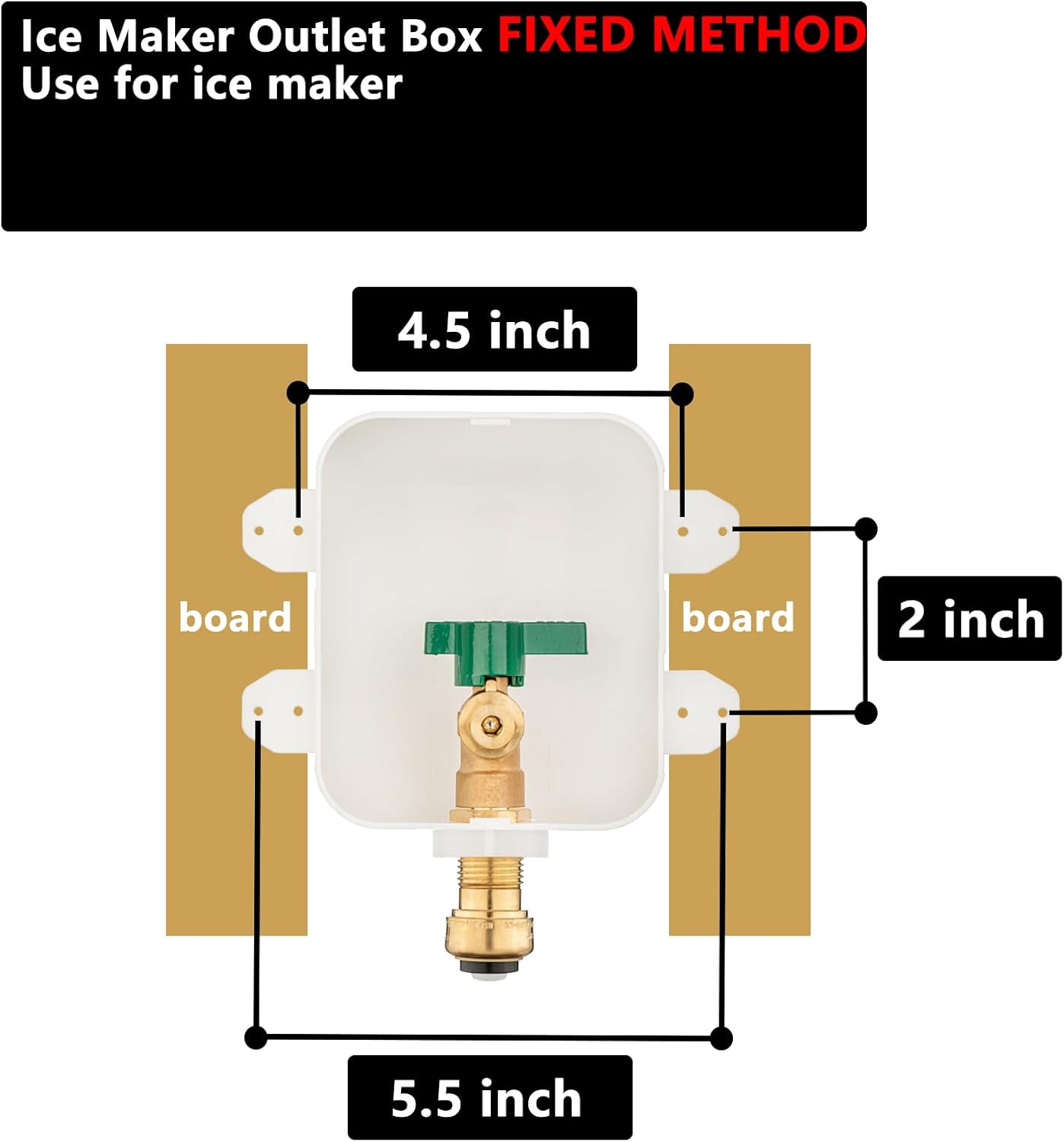 (1 Pack) Lidertik 1/2 inch Push-to-Connect Pre-Assembled Ice Maker Outlet Box Valve 1/4 inch Recessed Refrigerator Water Line Wall Box with Shut Off Valve LI-ZBQH-550-LK