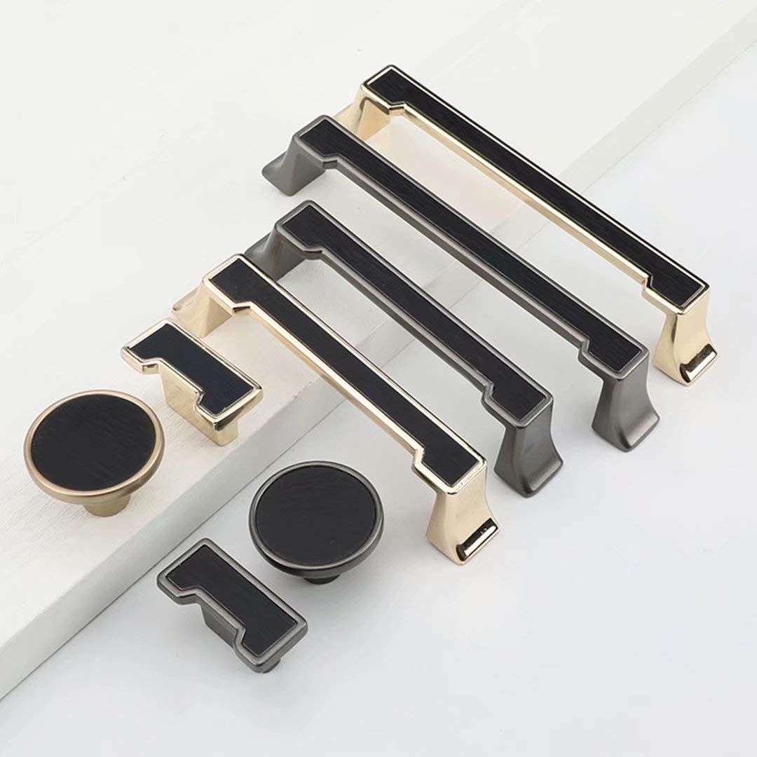 Schranktürgriff Griffe Möbelgriff Schrank Schubladengriffe, 10 Stück Küchenmöbelbeschläge Türgriffe Nordische Einfache Möbelgriffe (Gold + Schwarz Lochabstand 128 mm)