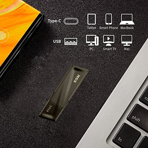 Ssk 1Tb Usb Ssd Solid State Flash Drive 550Mb/S Super-Fast Transfer Speed Usb 3.2 Gen2 Thumb(Jump) Drive Memory Stick + Usb C Adapter For Type-C Smartphone, Laptop, Macbook/Pro/Air And More #TOP3