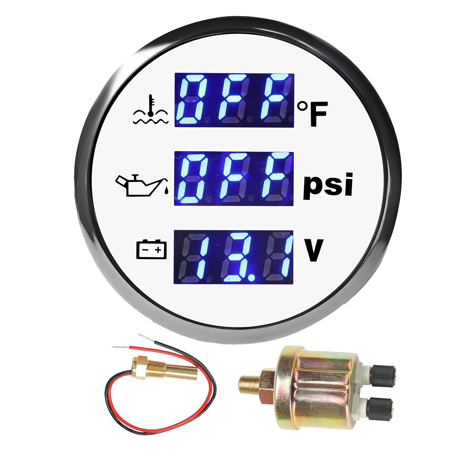 WATERWICH 3 in 1 Triple Car Marine Gauge Set 52mm 2inch Oil Pressure Gauge PSI + Water Temperature Gauge °F + Voltmeter for Truck Boat Vehicle SUV